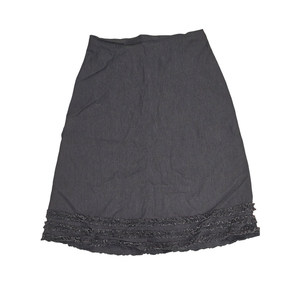 C.C. Outlaw Black Ruffle Hem A-Line Skirt Vintage Shimmer Trim Made in USA